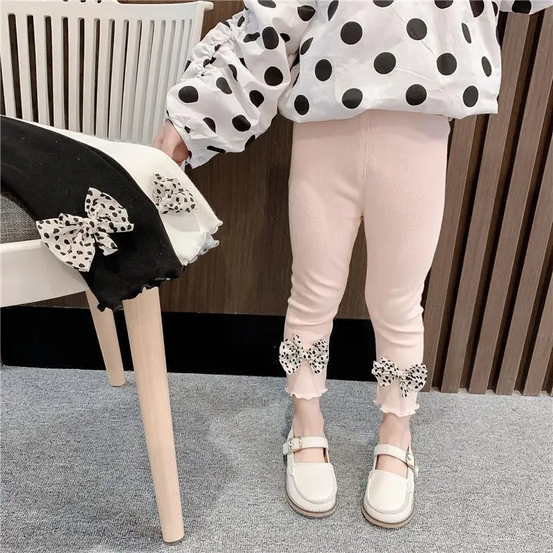 【80-130】シンプル リボン飾り 韓国 合わせやすい 子供 服 女の子 キッズ レギンス