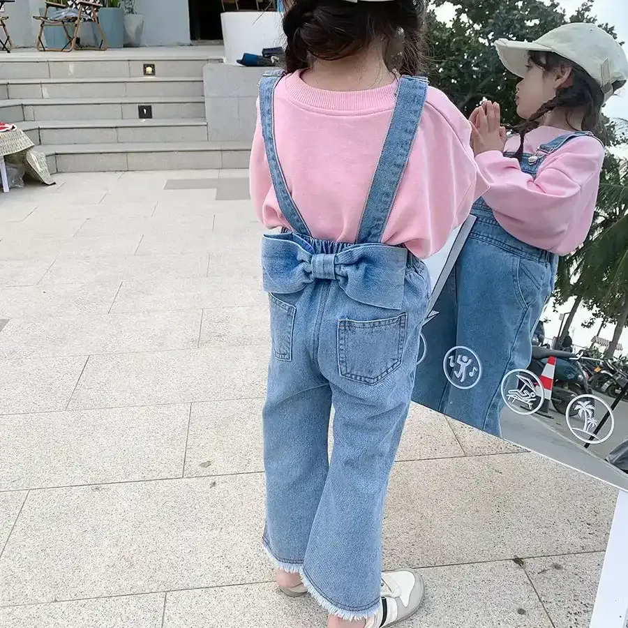 【90-140】絶対流行 可愛い 合わせやすい 韓国系 ボウタイ デニムサロペット