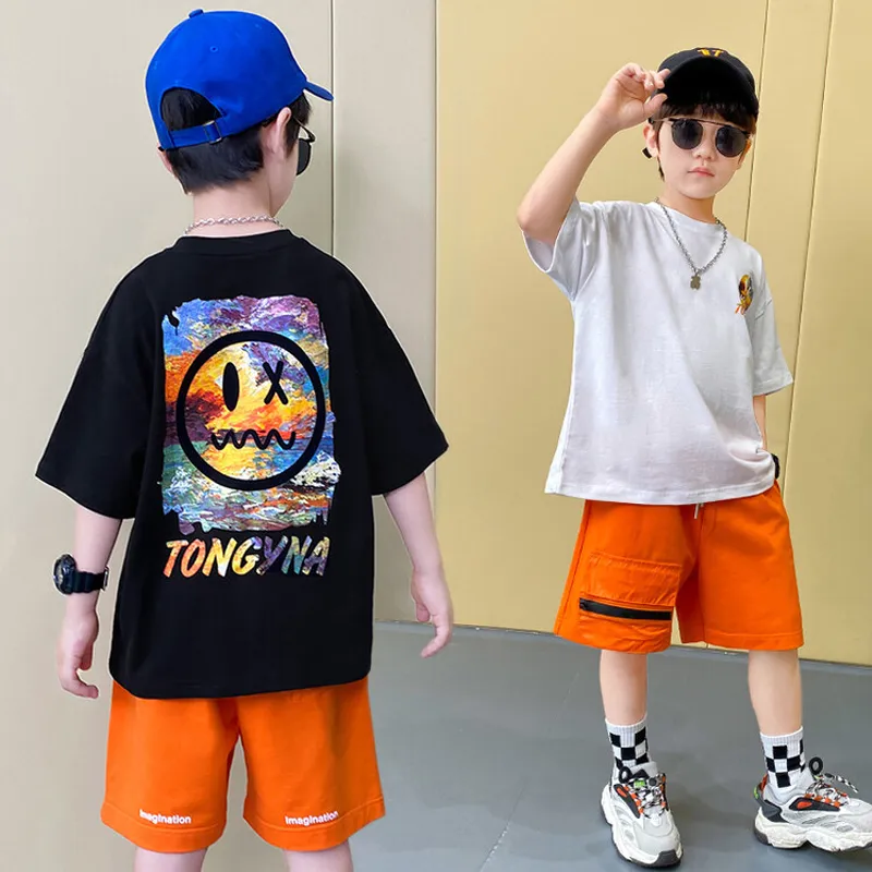 【110-160】夏 男の子 子供服 おしゃれ プリント 半袖 Tシャツ+ショートパンツ セットアップ