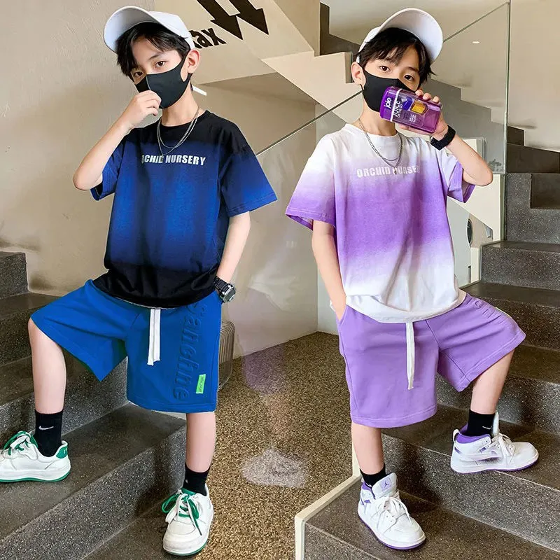 【120-170】一番人気 おしゃれ クラーデション キッズ 子供服 男の子 夏用 セットアップ