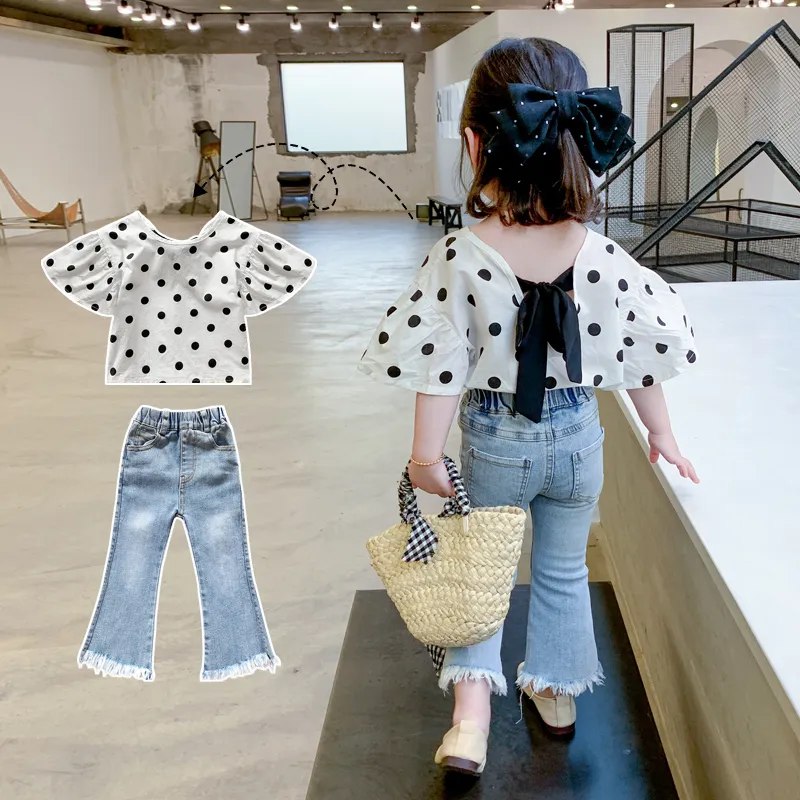 【80-140cm】二点セット 単品注文可能 かわいい ドット柄 女の子 オシャレ トップス＋ボトムス セット