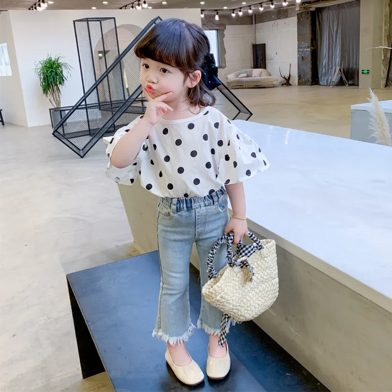 【80-140cm】二点セット 単品注文可能 かわいい ドット柄 女の子 オシャレ トップス＋ボトムス セット