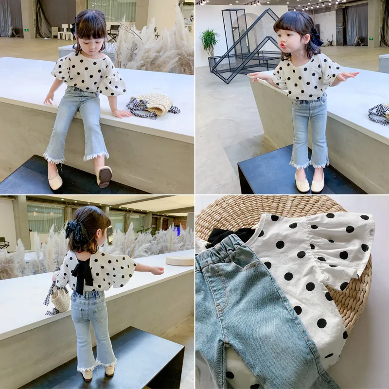 【80-140cm】二点セット 単品注文可能 かわいい ドット柄 女の子 オシャレ トップス＋ボトムス セット