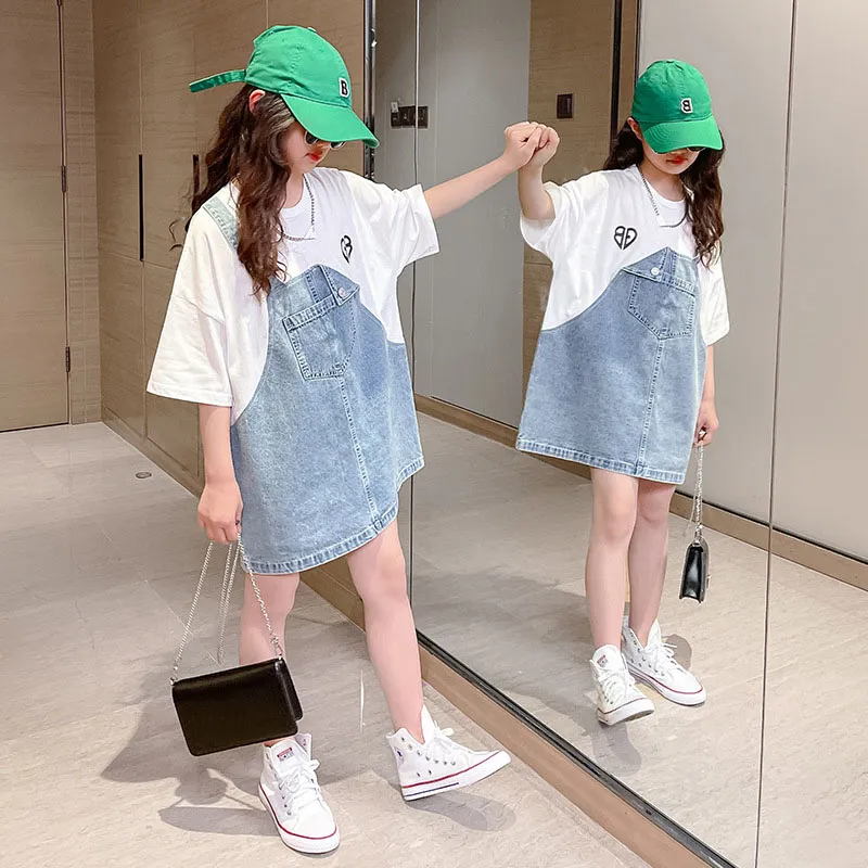 【120-170cm】一枚で視線を奪う 韓国系 ファッション 配色 切り替え キッズ 夏 女の子 ワンピース