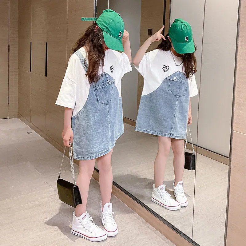 【120-170cm】一枚で視線を奪う 韓国系 ファッション 配色 切り替え キッズ 夏 女の子 ワンピース