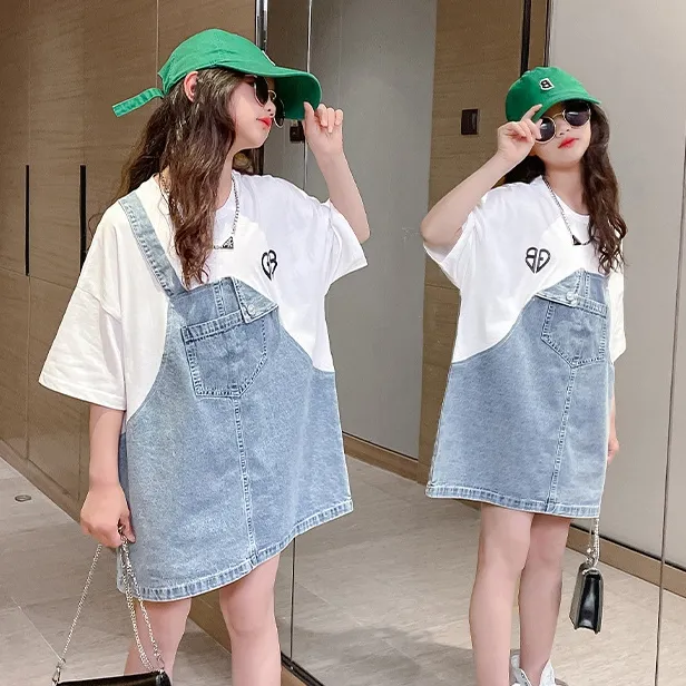【120-170cm】一枚で視線を奪う 韓国系 ファッション 配色 切り替え キッズ 夏 女の子 ワンピース