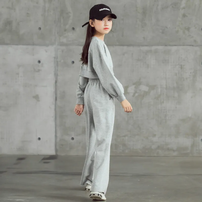 【110-160】二点セット カジュアル 無地 長袖 パーカー＋ワイドパンツ 夏 子供服 女の子 ジュニア セットアップ