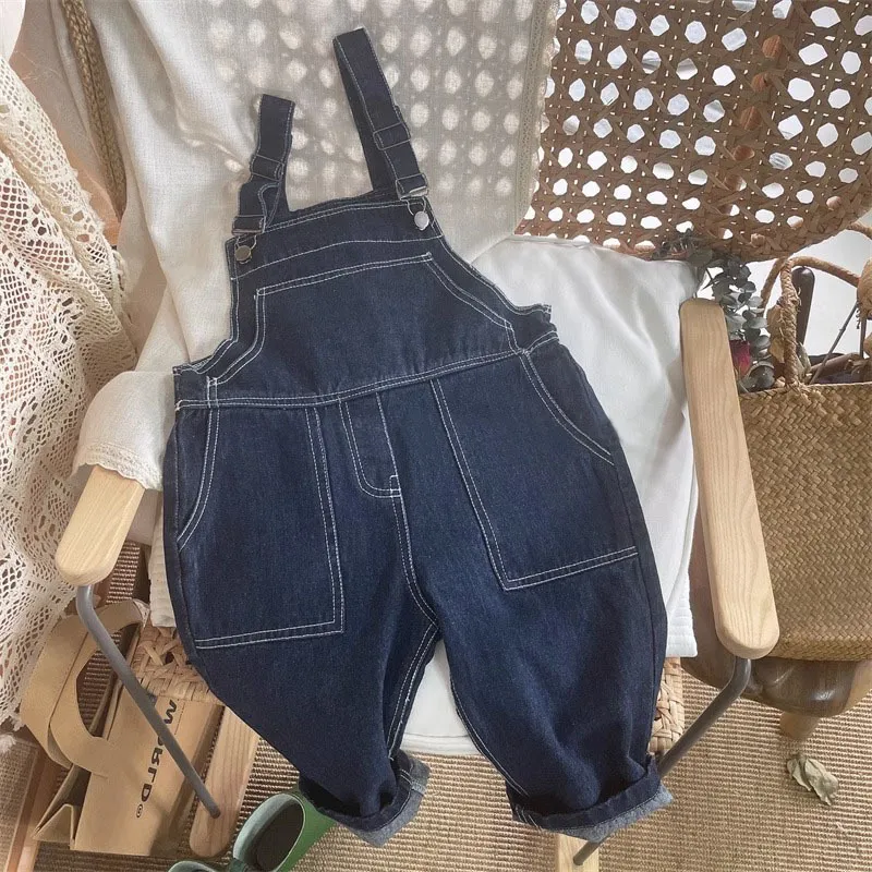 【90-140cm】単品注文 ゆったり デニム オーバーオール 春秋 ボーダー トップス 韓国 男の子 女の子