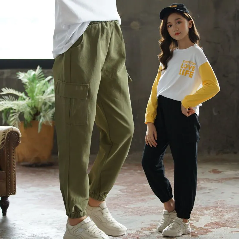 【120-170】全3色 カジュアル 無地 シンプル ゆったり 秋 子供服 キッズ 女の子 ジュニア ボトムス ロングパンツ