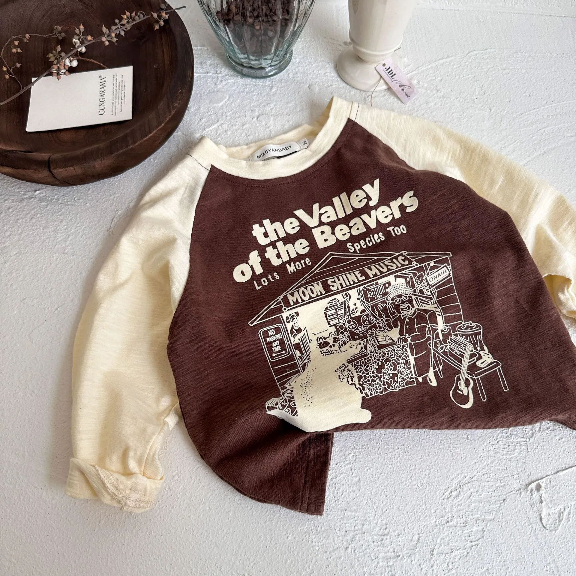 【90-140cm】2色選べる 子供用 長袖 Tシャツ プリント 韓国 秋服 カートゥーン 配色 トップス