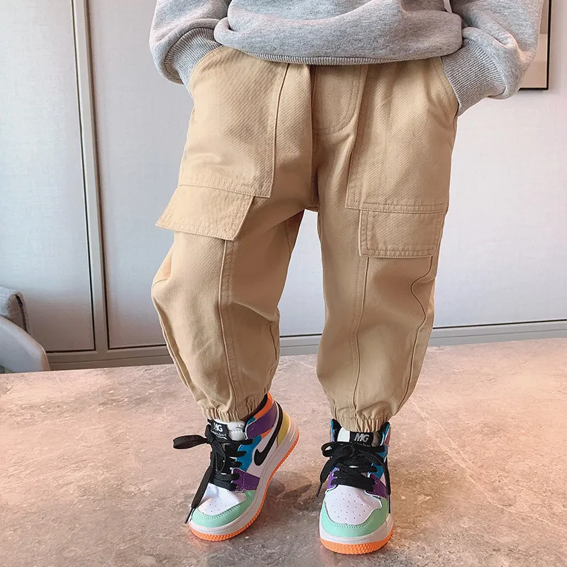 【90-150】【3色入り】カジュアル通気無地レギュラーウエストパンツ男の子ボトムス