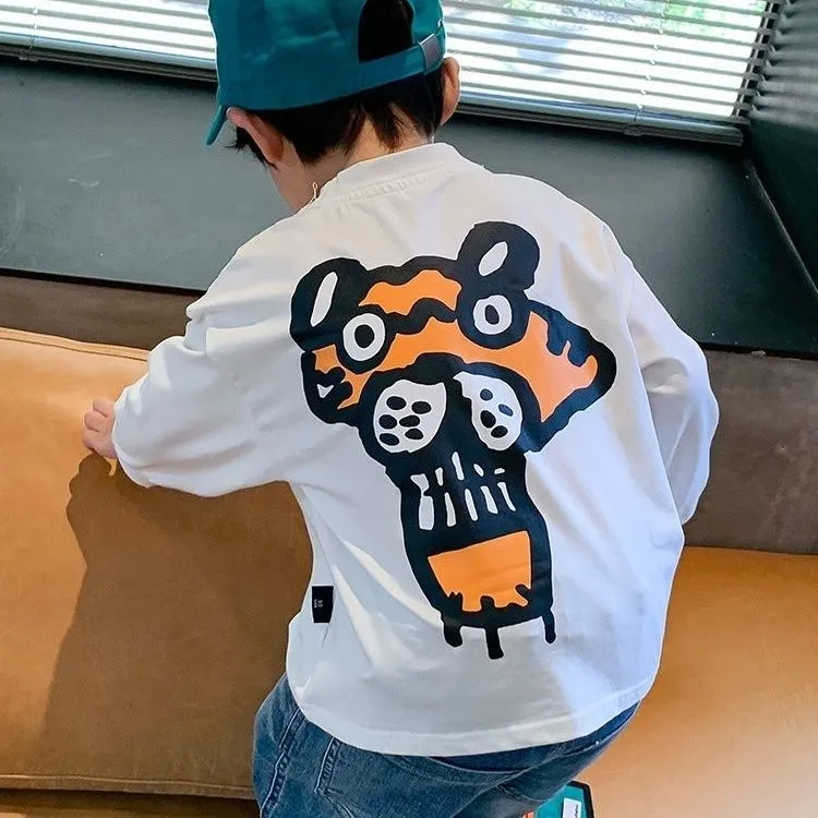 【100-160】お洒落 動物柄 合わせやすい 着回し力抜群 プリント 男の子 ジュニア 子供服 キッズ 長袖Ｔシャツ トップス
