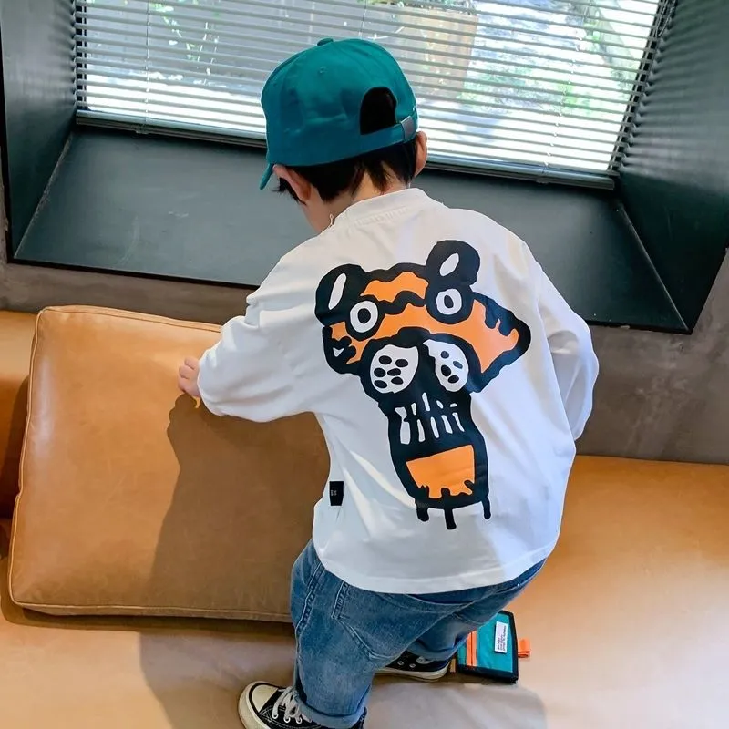 【100-160】お洒落 動物柄 合わせやすい 着回し力抜群 プリント 男の子 ジュニア 子供服 キッズ 長袖Ｔシャツ トップス