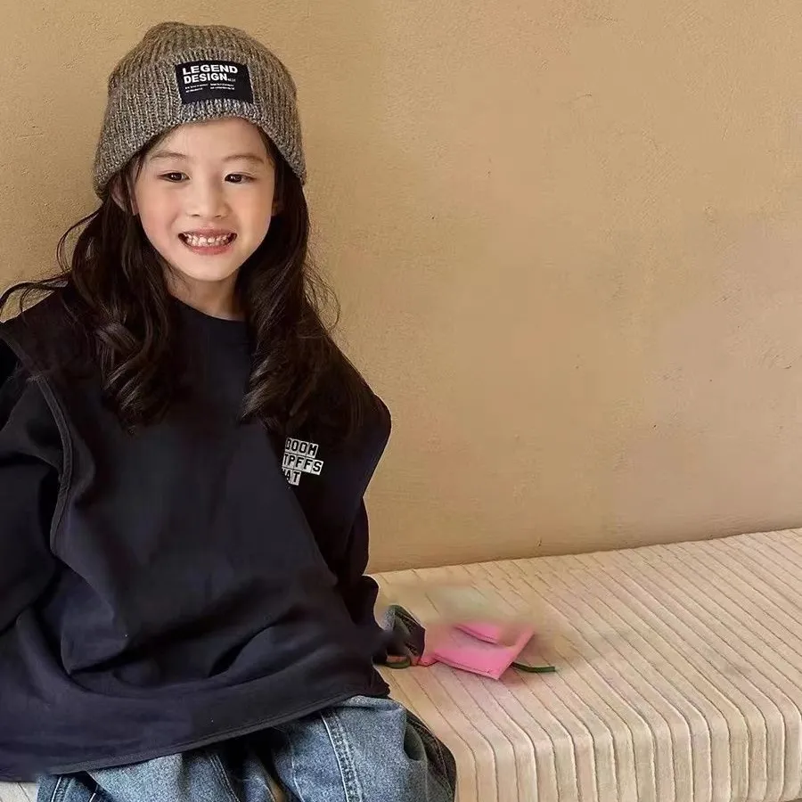 【120-170】レイヤード 重ね着風 切り替え アルファベット ゆったり 春秋 子供服 女の子 キッズ ジュニア トップス 長袖 Ｔシャツ