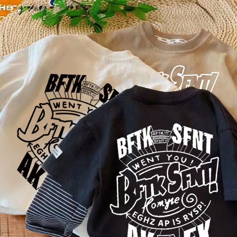 【80-140】绝賛発売  ラウンドネック  売れ筋  アルファベット  合わせやすい  Tシャツ