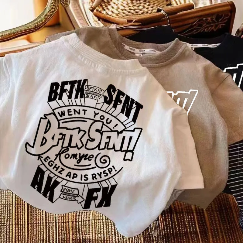 【80-140】绝賛発売  ラウンドネック  売れ筋  アルファベット  合わせやすい  Tシャツ