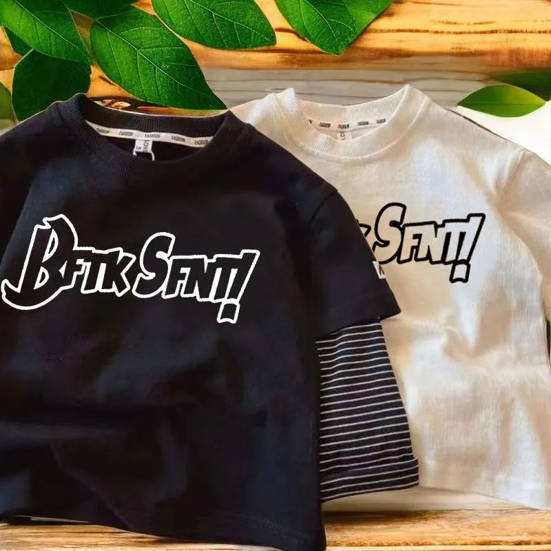 【80-140】绝賛発売  ラウンドネック  売れ筋  アルファベット  合わせやすい  Tシャツ