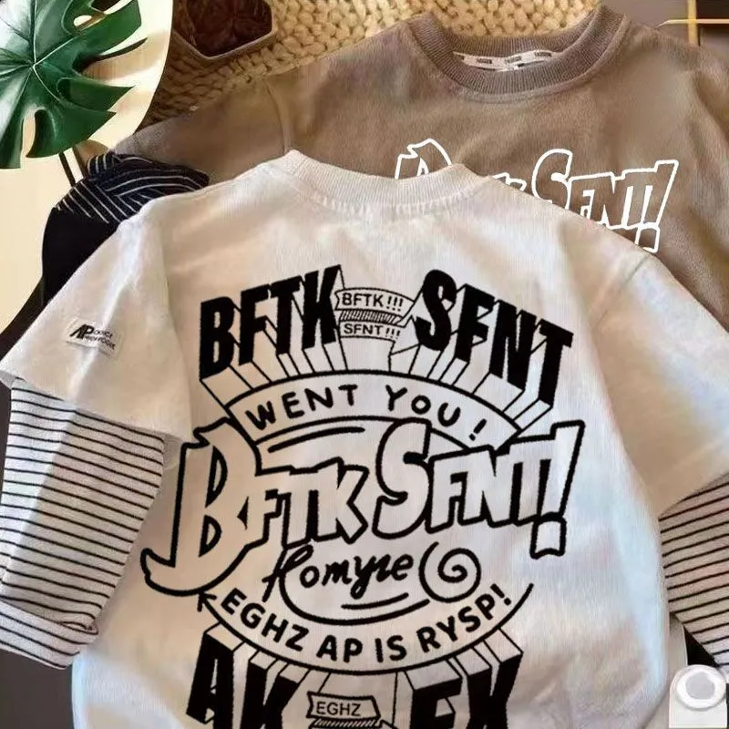【80-140】绝賛発売  ラウンドネック  売れ筋  アルファベット  合わせやすい  Tシャツ