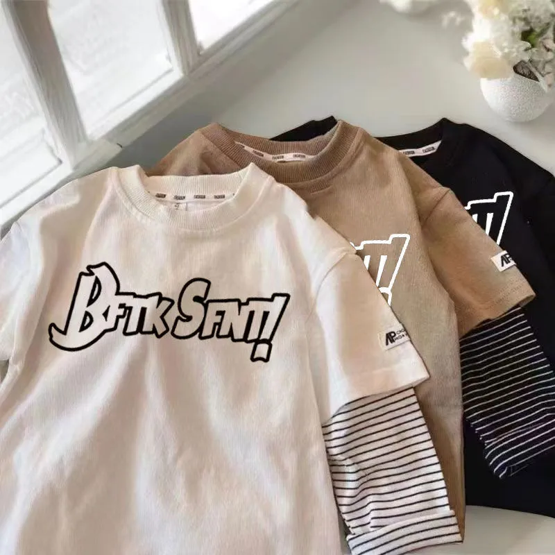 【80-140】绝賛発売  ラウンドネック  売れ筋  アルファベット  合わせやすい  Tシャツ