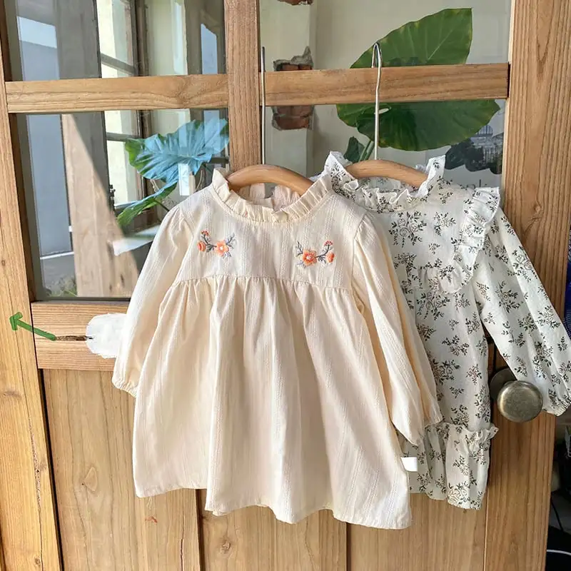 【73-110】秋新作フリルカラー花柄刺繍ワンピース