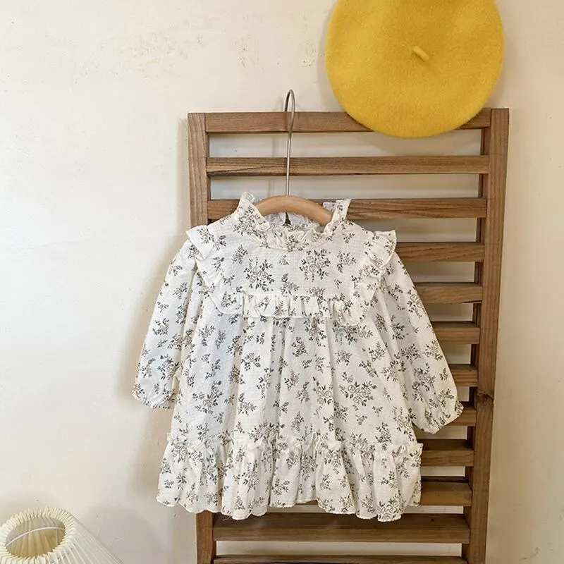 【73-110】秋新作フリルカラー花柄刺繍ワンピース