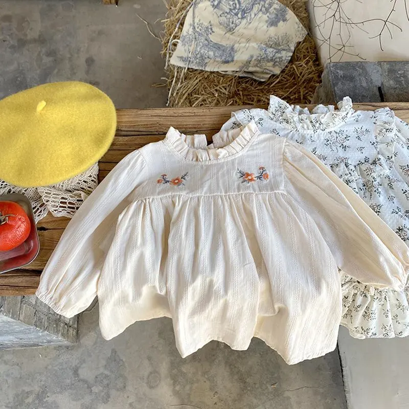 【73-110】秋新作フリルカラー花柄刺繍ワンピース