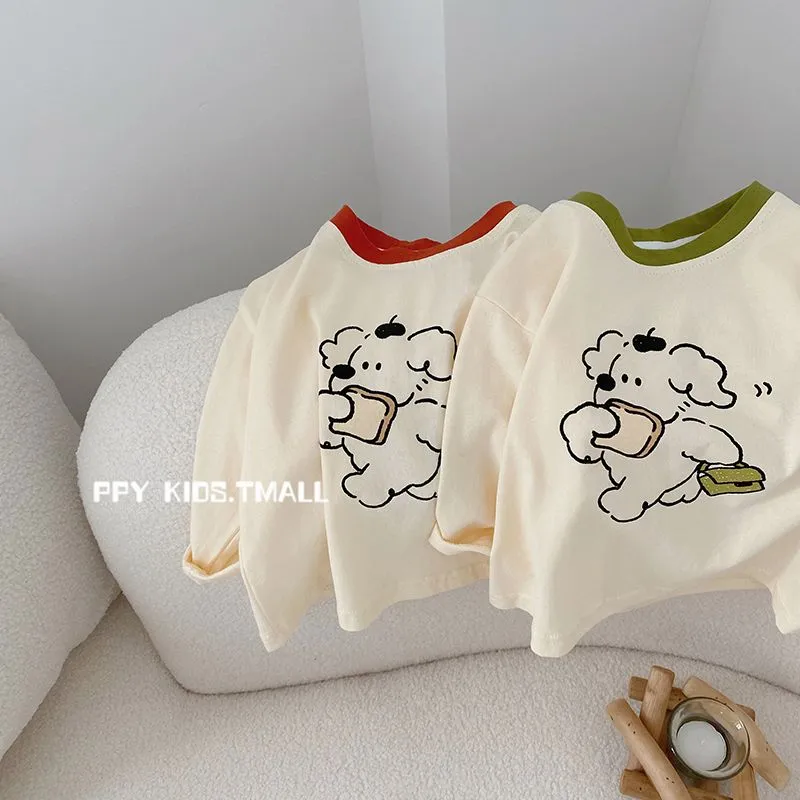 【80-130cm】2色選べる 韓国 シンプル 清新 可愛い カートゥーン 子供服 男の子 女の子 Ｔシャッツ トップス