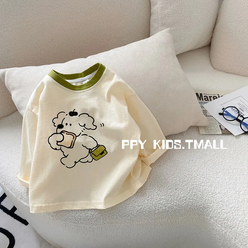 【80-130cm】2色選べる 韓国 シンプル 清新 可愛い カートゥーン 子供服 男の子 女の子 Ｔシャッツ トップス
