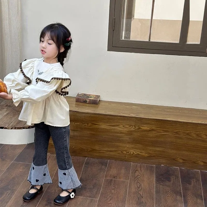 【90-150cm】二色選べ 韓国系 キュート 着回し力抜群 デニム 配色 女の子 ボトムス