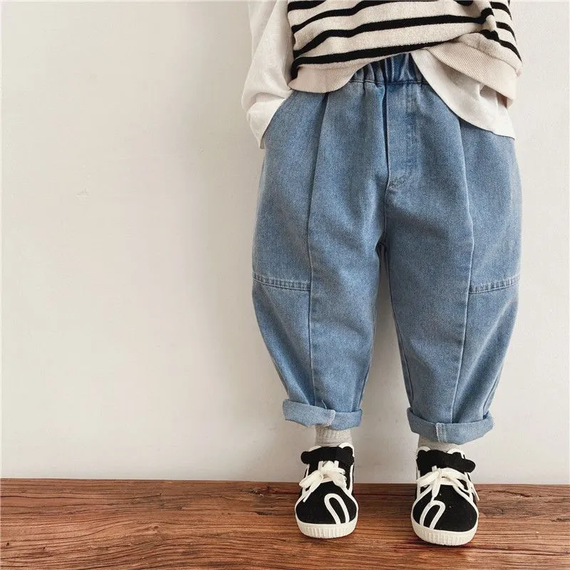 【80-140cm】新登場 着回し力抜群 韓国風ファッション 無地 デニム 女の子 男の子 ボトムス
