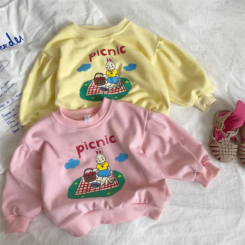 【90-140cm】2色選べる かわいい 女の子 春秋 韓国風 長袖 カジュアル ウサギ シャツ トップス