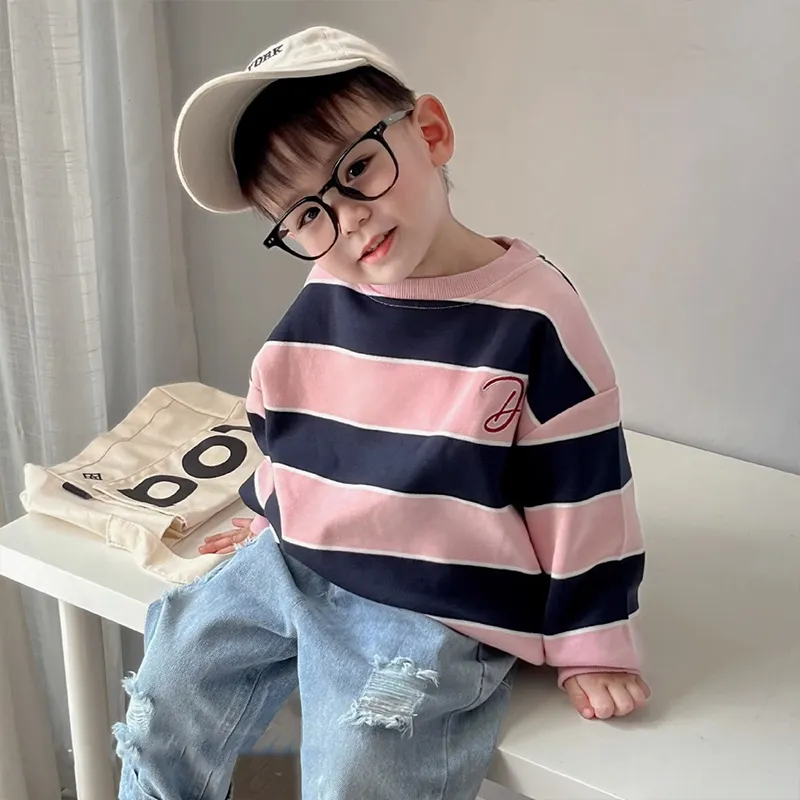 【80-140cm】 INS風 男の子 ボーダー Tシャツ 韓国 男の子 プルオーバー 春秋 トップス