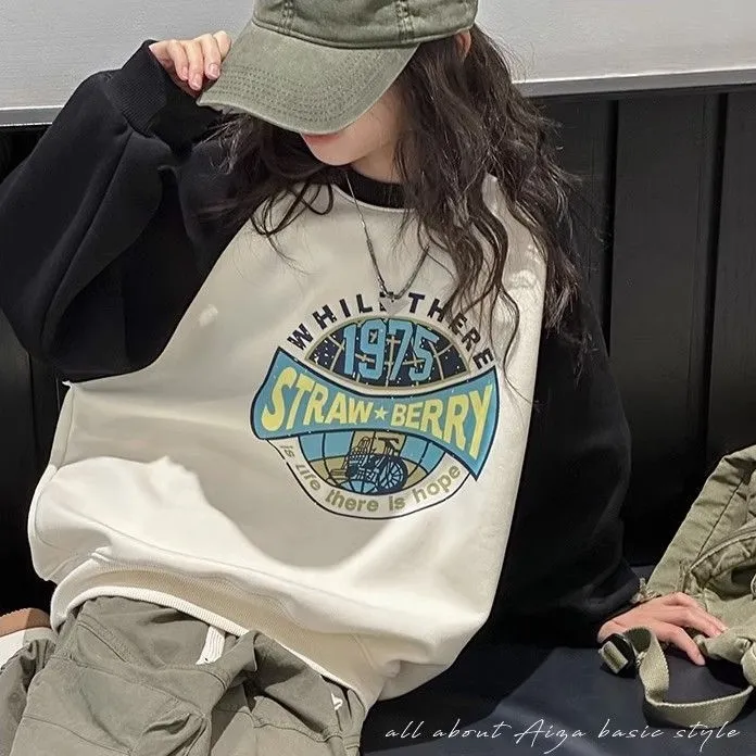 【110-170】韓国 配色 切り替え アルファベット 春秋 子供服 女の子 キッズ ジュニア トップス トレーナー スウェット