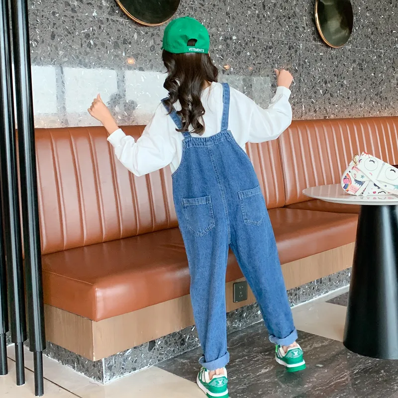【110-170】カジュアル プリント アルファベット トレーナー デニム サロペット 110-170 春 春服 子供服 女の子 キッズ ジュニア