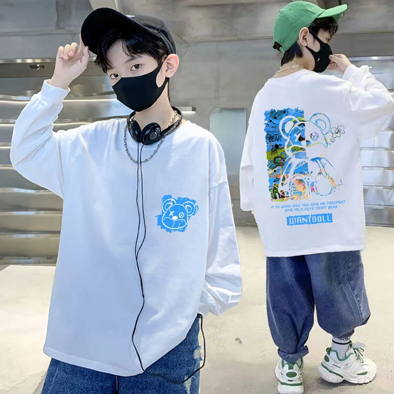 【110-170】カートゥーン プリント ファッション カジュアル  春 秋 ジュニア キッズ 男の子 トップス 子供服 長袖Ｔシャツ