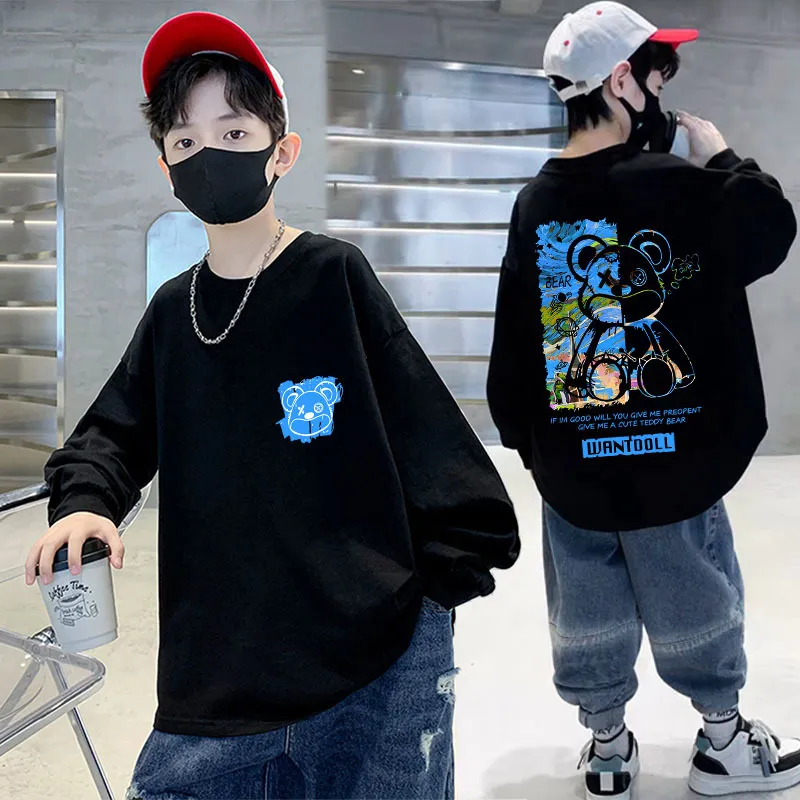 【110-170】カートゥーン プリント ファッション カジュアル  春 秋 ジュニア キッズ 男の子 トップス 子供服 長袖Ｔシャツ