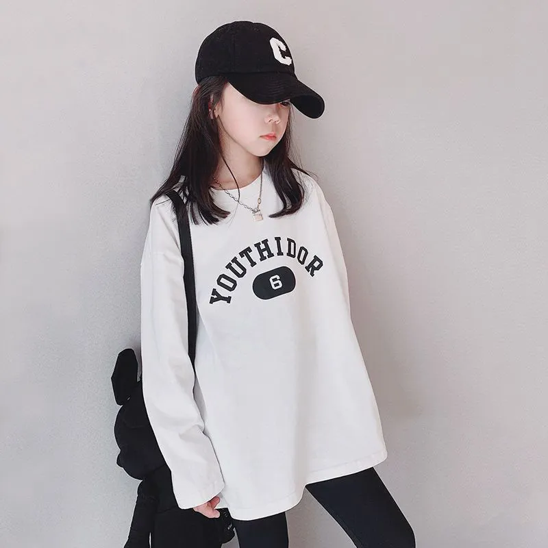 【100-160】プリントシンプル長袖Tシャツ女の子トップス