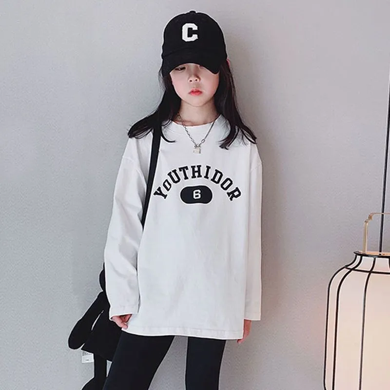 【100-160】プリントシンプル長袖Tシャツ女の子トップス