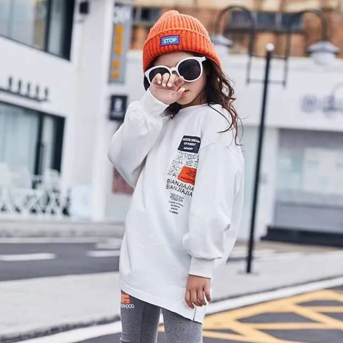 【110-160】着こなしやすいラウンドネックアルファベットプリントTシャツ女の子トトップス