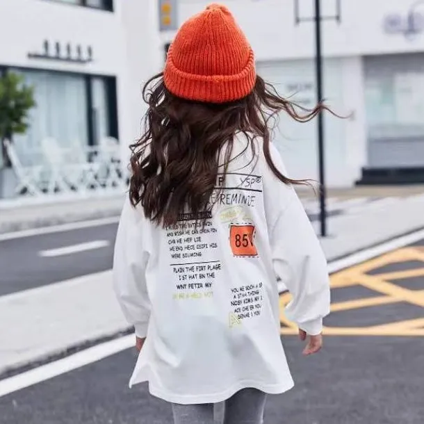 【110-160】着こなしやすいラウンドネックアルファベットプリントTシャツ女の子トトップス