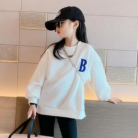 【110-170】韓国系アルファベット長袖ラウンドネックスウェット女の子トップス