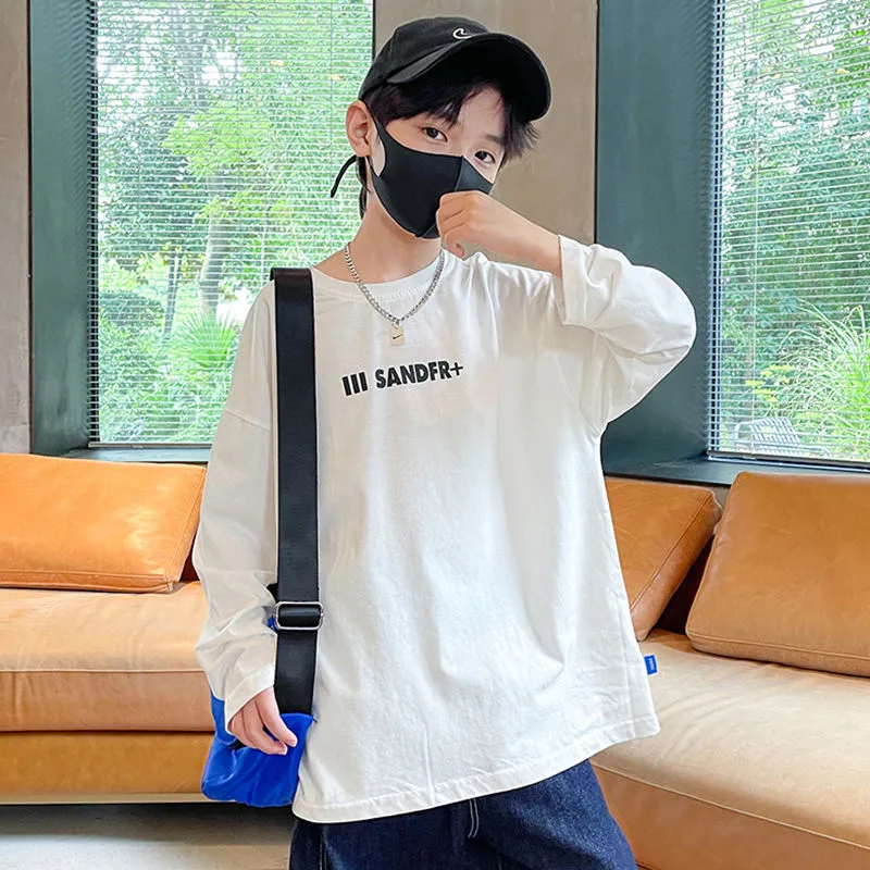 【110-160】韓国系プリント長袖アルファベット男の子トップス