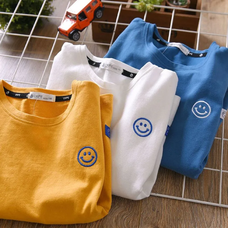【110-160】全4色笑顔柄コットン長袖Tシャツ男の子トップス