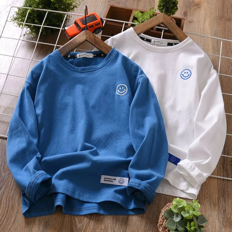 【110-160】全4色笑顔柄コットン長袖Tシャツ男の子トップス
