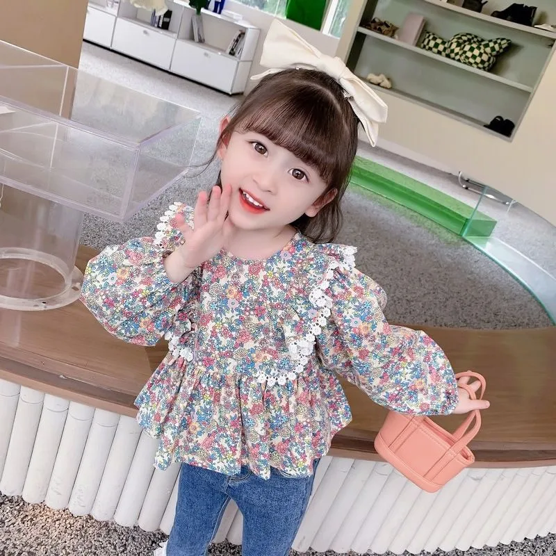 【80-130】2色選べる韓国で人気爆発総柄プリント清新女の子トップス