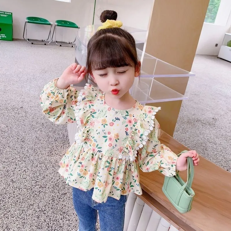 【80-130】2色選べる韓国で人気爆発総柄プリント清新女の子トップス