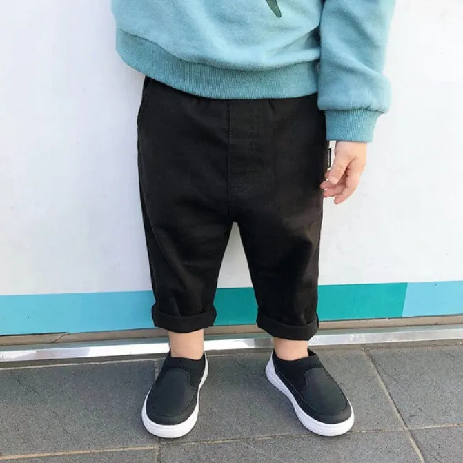 【90-120】2色展開無地レギュラーウエストカジュアルパンツ男の子ボトムス