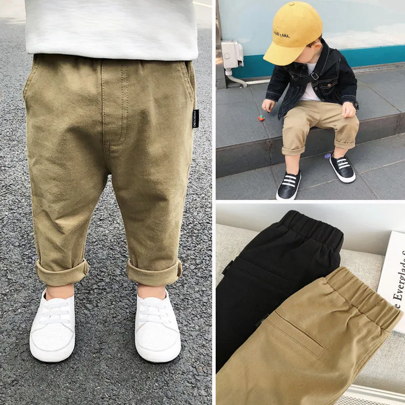 【90-120】2色展開無地レギュラーウエストカジュアルパンツ男の子ボトムス