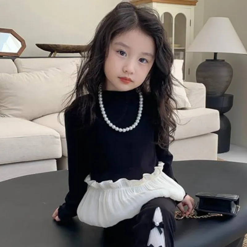 【90-130】切り替え ファッション 韓国系 着せやすい キッズ 子供 服 トドラー 女の子 春秋 シャツ トップス