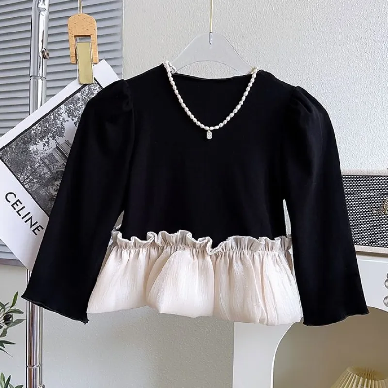 【90-130】切り替え ファッション 韓国系 着せやすい キッズ 子供 服 トドラー 女の子 春秋 シャツ トップス